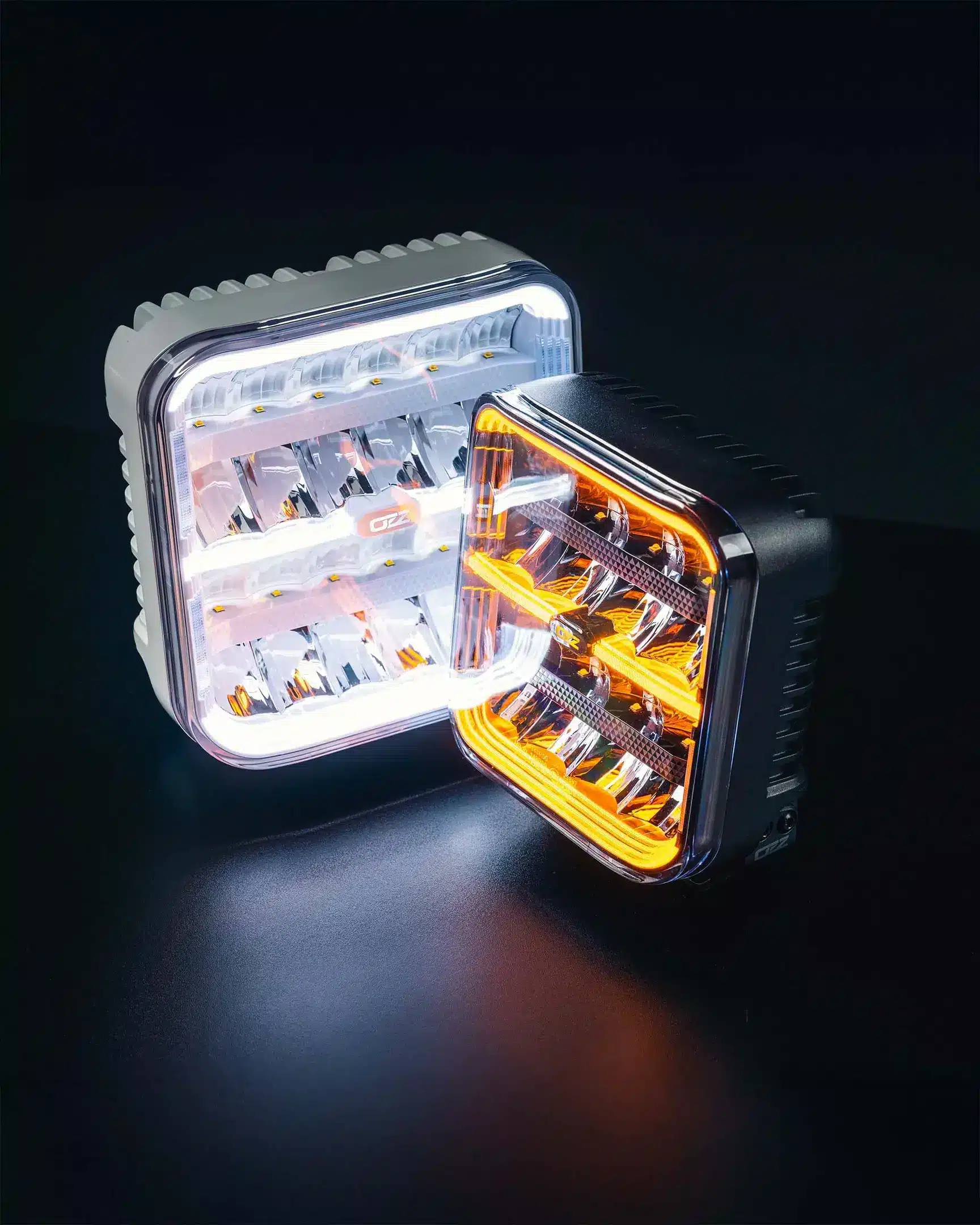 OZZ SQR round driving lamps mounted on a vehicle